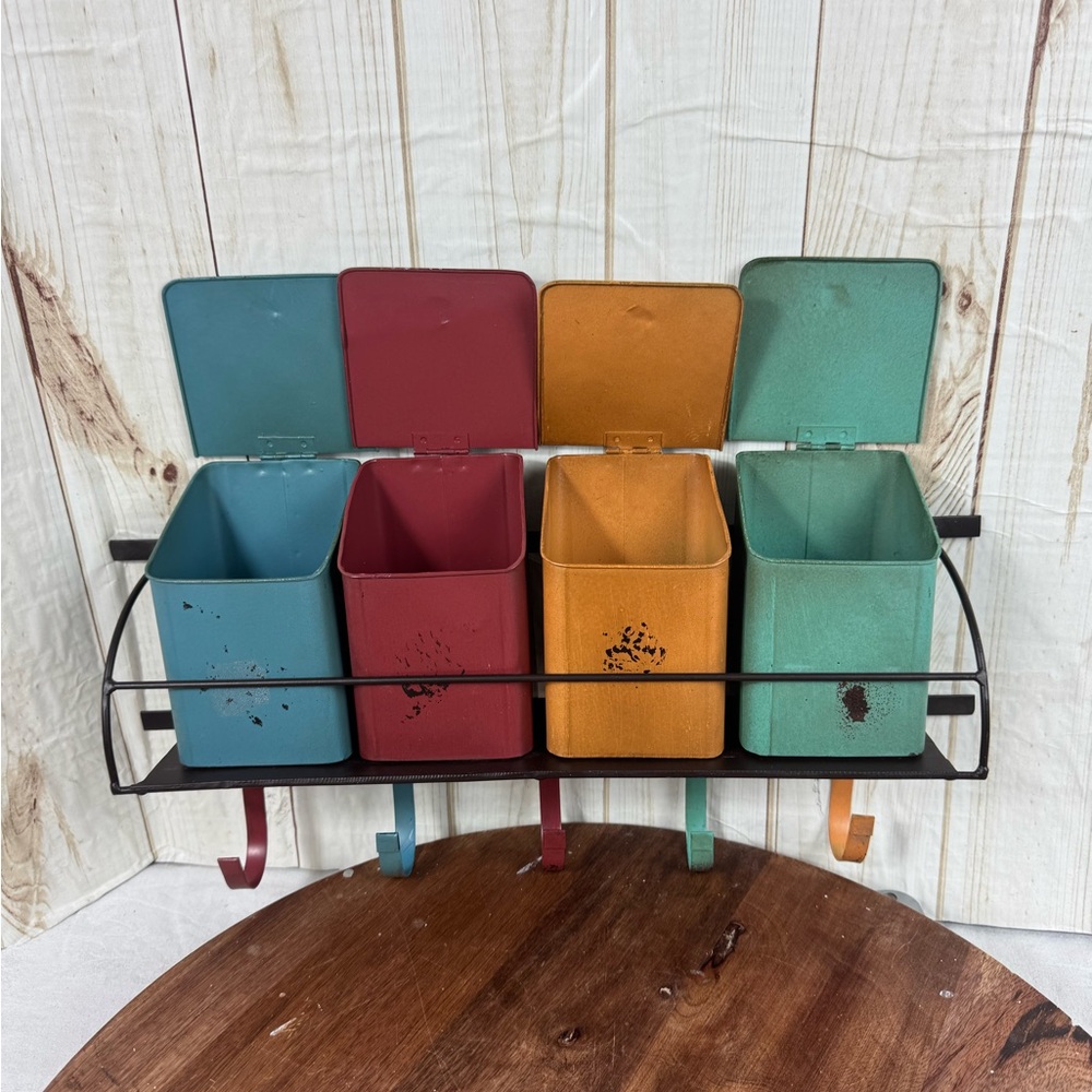 Rustic Multi-Color Metal Wall Canister Set - Picture 2 of 10